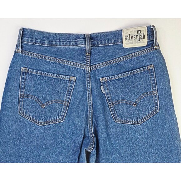 Levis Size 31X30 Mens Silver Tab '94 Baggy Blue Cotton Denim 5 Pocket Logo Jeans - Picture 9 of 13